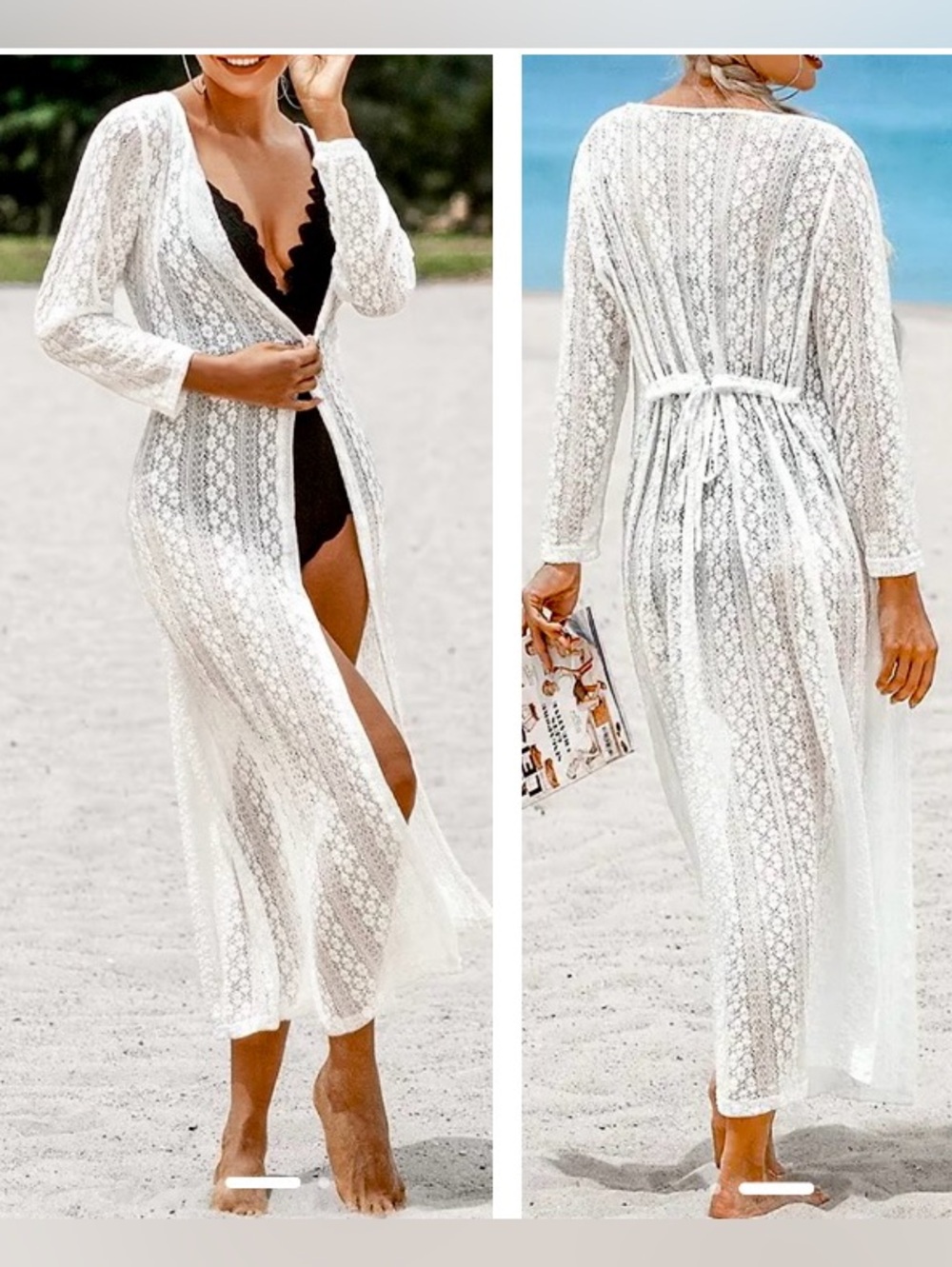 Muche & Muchette Boho Lace Long Sleeve button down maxi cover up dress cream